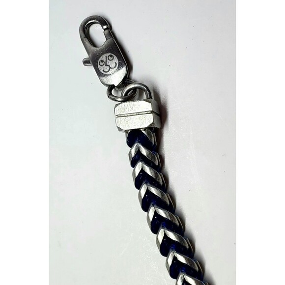 Stainless Steel Blue & Silver Link Bracelet 8" Unisex Lobster Clasp Gift - Picture 6 of 11